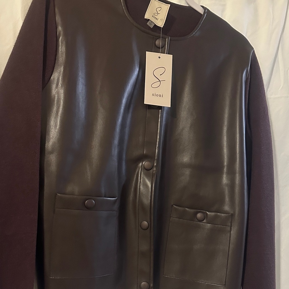 Sioni Chocolate Brown Leather Jacket/sweater